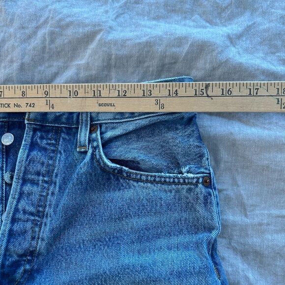 REDONE Originals Low Slung Crop Original Rigid Distressed Button Fly Blue Sz 26 - Picture 2 of 8